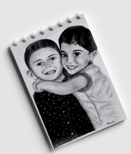 Best Pencil Drawing Artist in Kerala india showing her potrait of kids